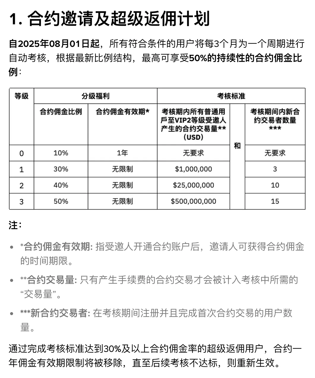 币安 2025 年 7 月公告里的合约档位表与期限说明